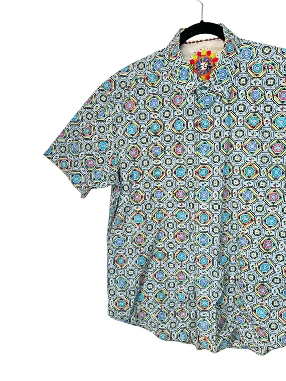 Robert Graham Blue Multi Geo Print Button Up Shirt Short Sleeve Large Luxury XL